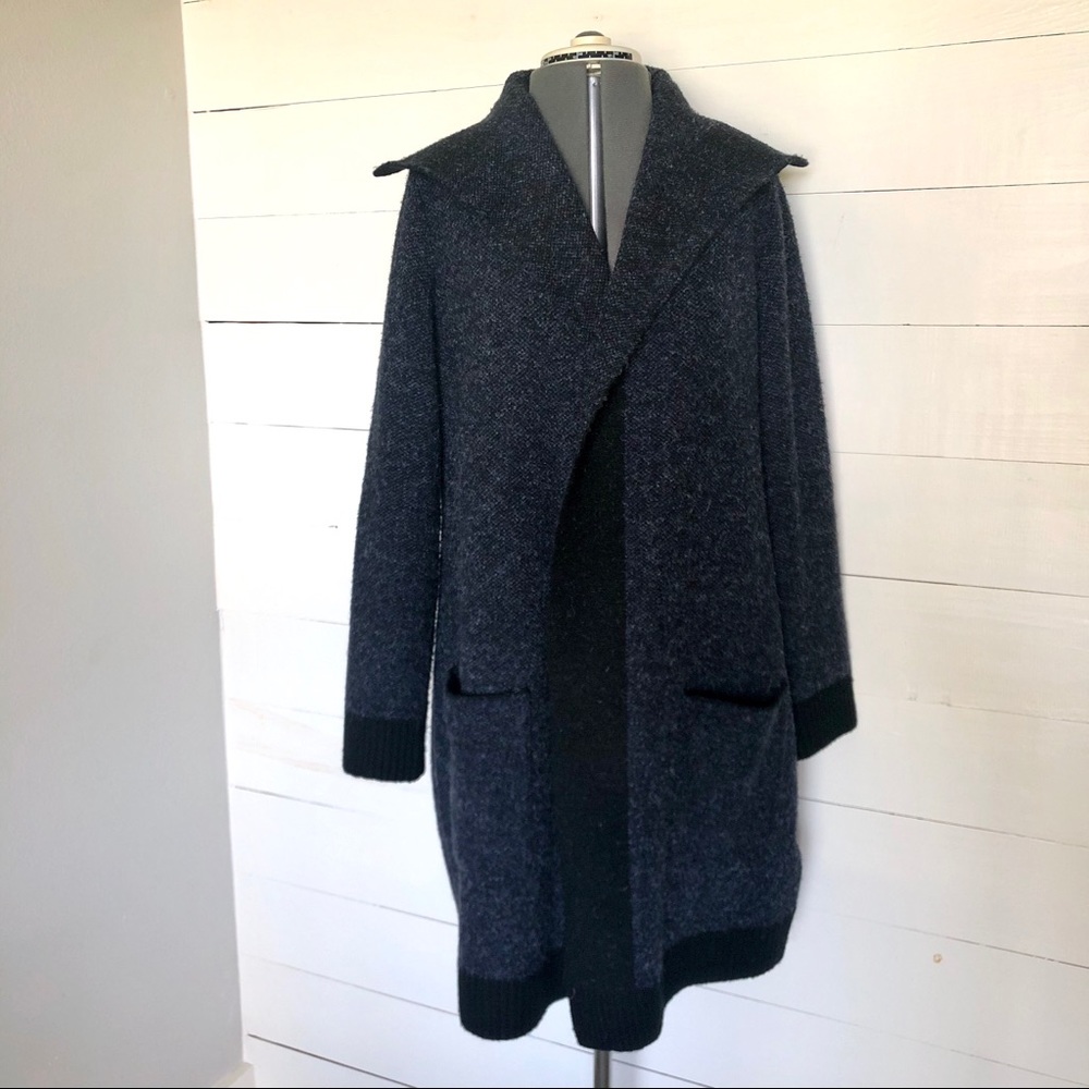 Thick Navy and Black Knee-Length Cardigan